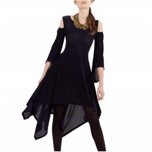 Anne Fontaine Women’s Navy Eclipse Velvet Ribbed Burnout Cold Shoulder Erole Dre